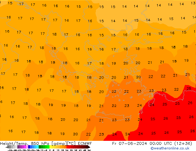 Height/Temp. 850 гПа ECMWF пт 07.06.2024 00 UTC