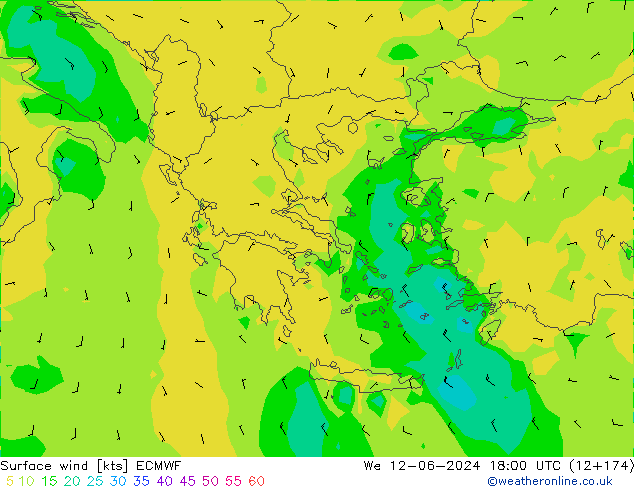 Surface wind ECMWF We 12.06.2024 18 UTC