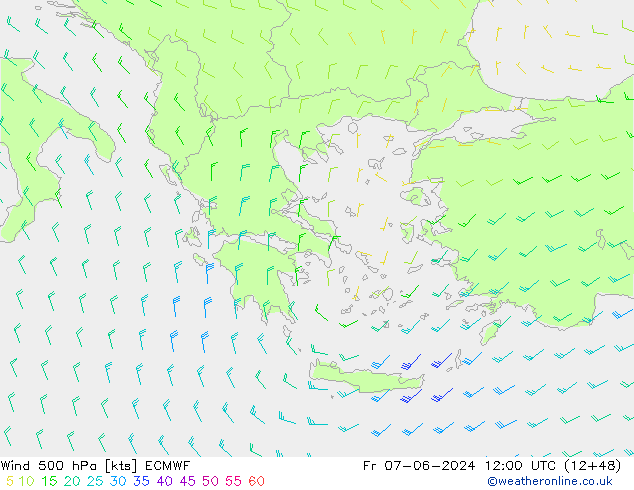 Wind 500 hPa ECMWF Fr 07.06.2024 12 UTC