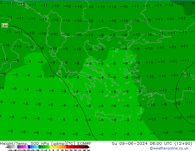 Height/Temp. 500 hPa ECMWF Ne 09.06.2024 06 UTC