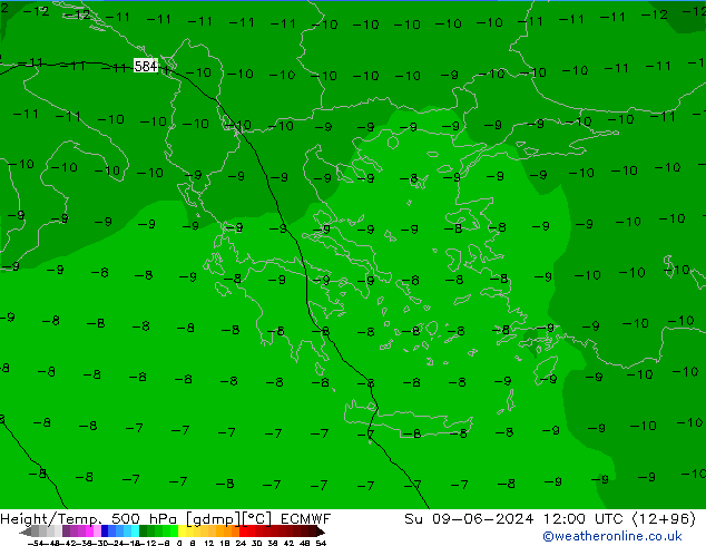 Z500/Rain (+SLP)/Z850 ECMWF dom 09.06.2024 12 UTC