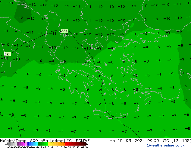 Z500/Rain (+SLP)/Z850 ECMWF lun 10.06.2024 00 UTC