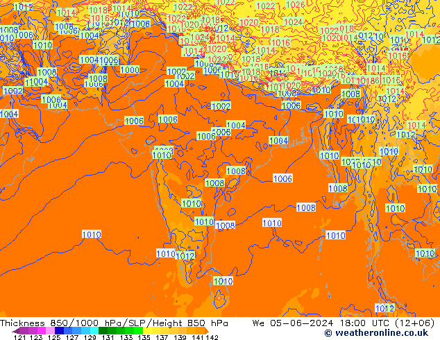 Thck 850-1000 гПа ECMWF ср 05.06.2024 18 UTC