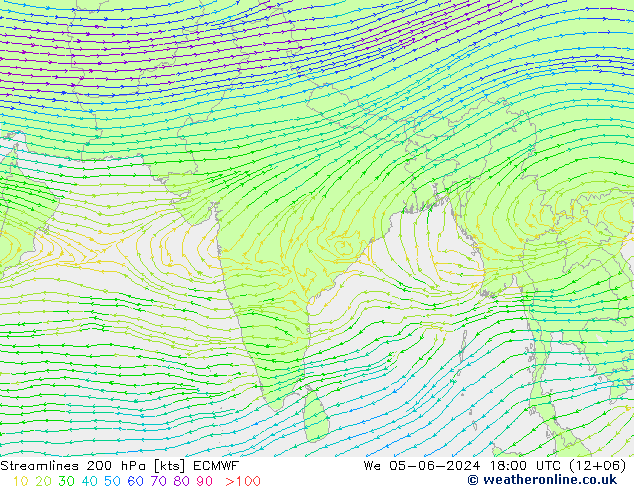 Streamlines 200 hPa ECMWF We 05.06.2024 18 UTC