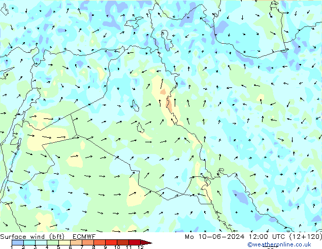 Surface wind (bft) ECMWF Mo 10.06.2024 12 UTC