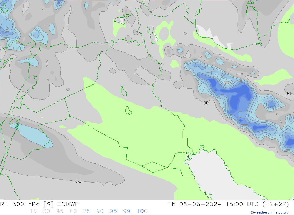 RH 300 гПа ECMWF чт 06.06.2024 15 UTC