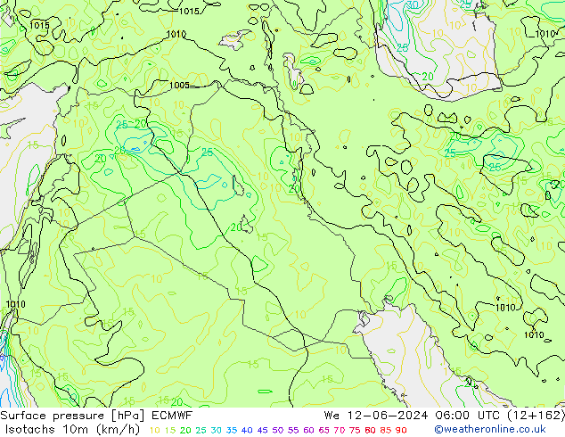 Isotachs (kph) ECMWF We 12.06.2024 06 UTC