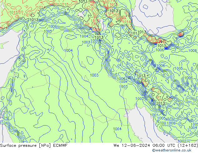 Presión superficial ECMWF mié 12.06.2024 06 UTC