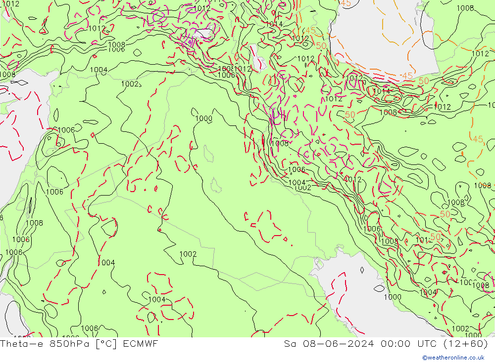 Theta-e 850hPa ECMWF So 08.06.2024 00 UTC