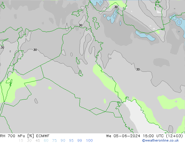 Humidité rel. 700 hPa ECMWF mer 05.06.2024 15 UTC