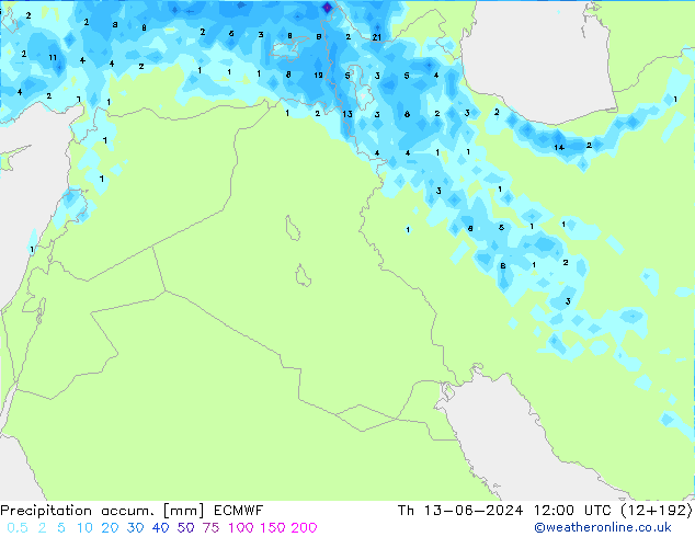 Precipitation accum. ECMWF чт 13.06.2024 12 UTC
