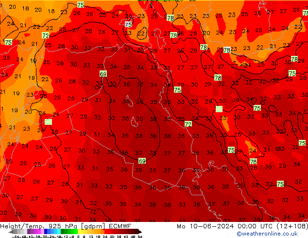 Height/Temp. 925 hPa ECMWF Mo 10.06.2024 00 UTC