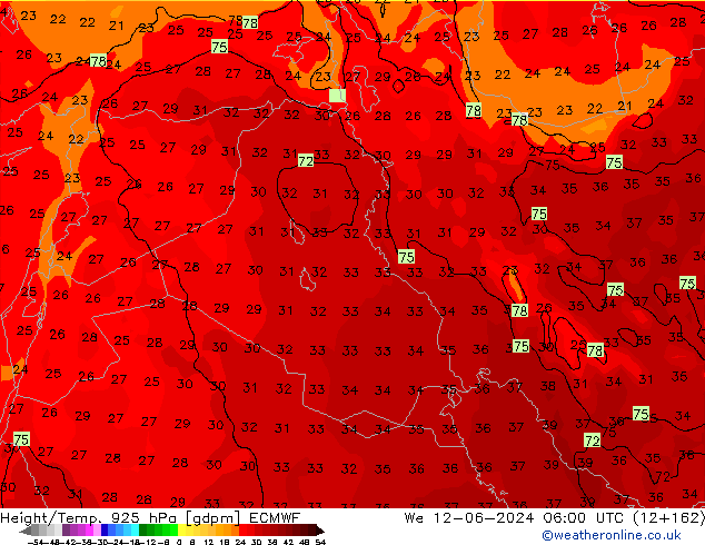 Height/Temp. 925 hPa ECMWF We 12.06.2024 06 UTC