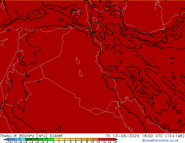 Theta-W 850гПа ECMWF чт 13.06.2024 18 UTC