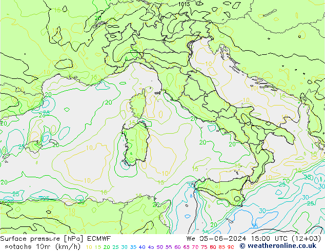 Isotaca (kph) ECMWF mié 05.06.2024 15 UTC