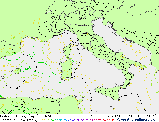 Isotachs (mph) ECMWF Sa 08.06.2024 12 UTC