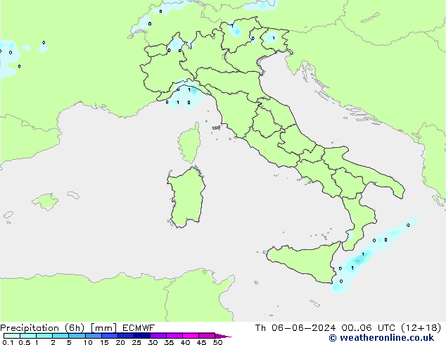 Precipitazione (6h) ECMWF gio 06.06.2024 06 UTC