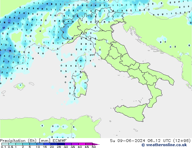 Z500/Regen(+SLP)/Z850 ECMWF zo 09.06.2024 12 UTC