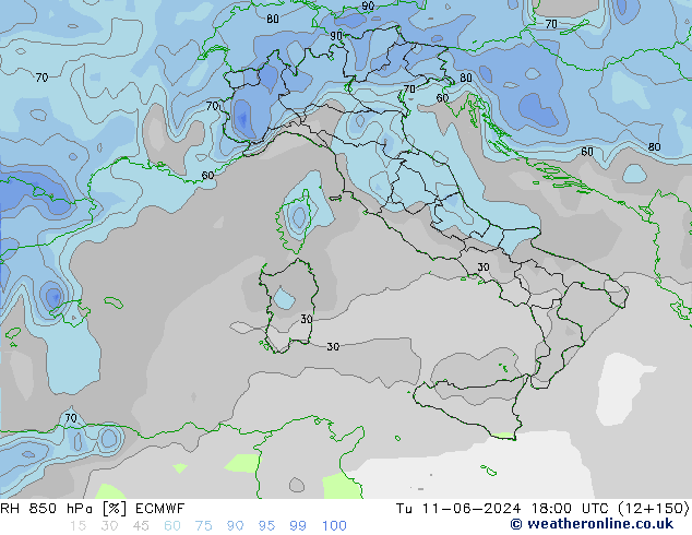 RV 850 hPa ECMWF di 11.06.2024 18 UTC