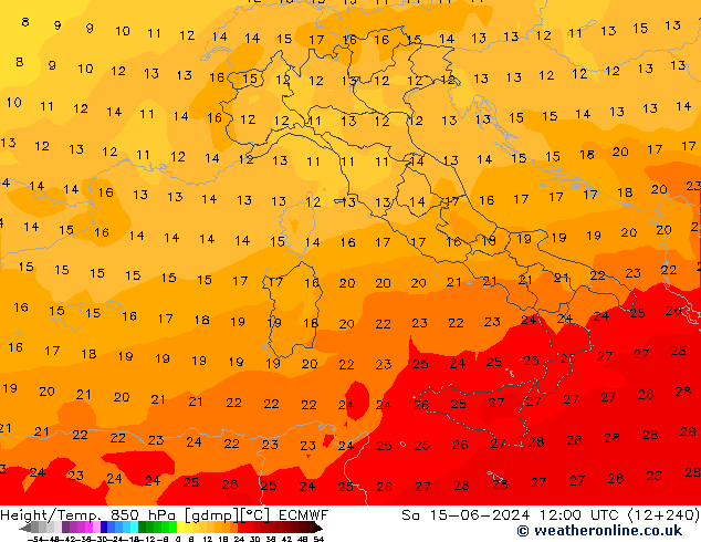 Z500/Yağmur (+YB)/Z850 ECMWF Cts 15.06.2024 12 UTC