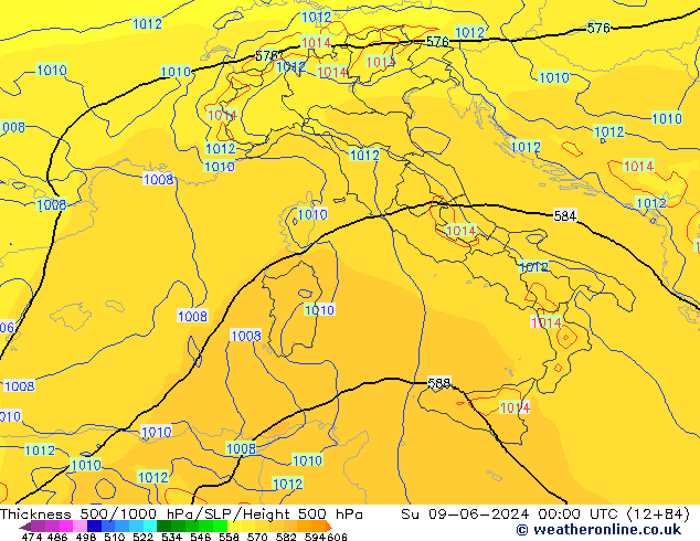 Thck 500-1000hPa ECMWF dom 09.06.2024 00 UTC