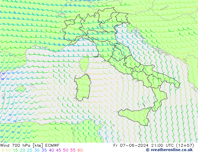 Wind 700 hPa ECMWF Pá 07.06.2024 21 UTC