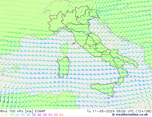 Vento 700 hPa ECMWF Ter 11.06.2024 06 UTC