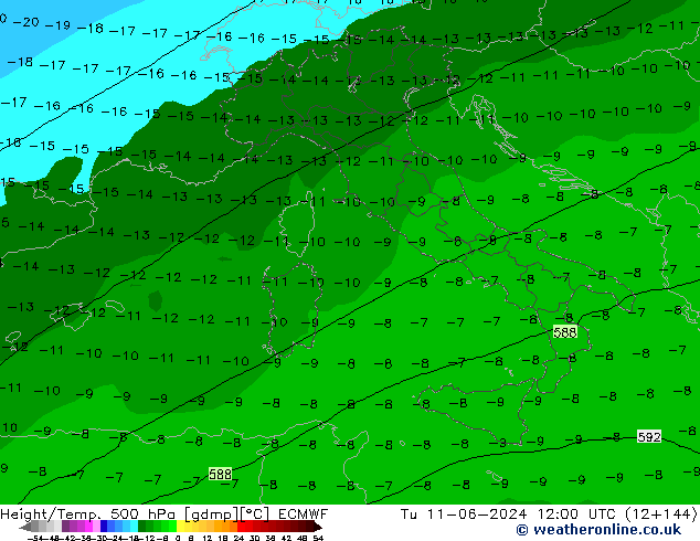 Z500/Yağmur (+YB)/Z850 ECMWF Sa 11.06.2024 12 UTC