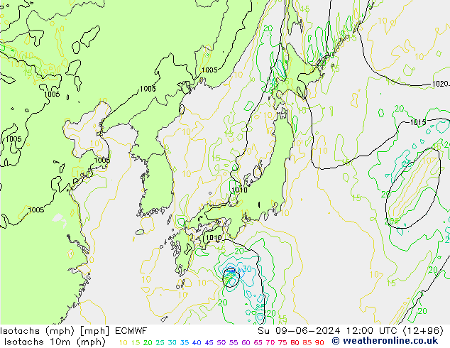 Isotachs (mph) ECMWF dim 09.06.2024 12 UTC