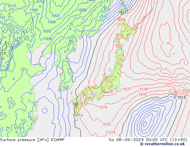 pressão do solo ECMWF Sáb 08.06.2024 00 UTC