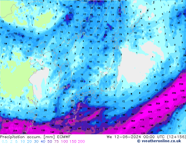 Totale neerslag ECMWF wo 12.06.2024 00 UTC