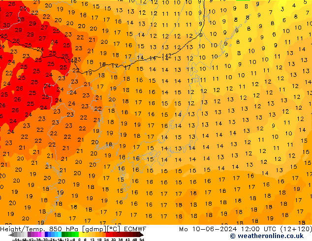 Z500/Rain (+SLP)/Z850 ECMWF Mo 10.06.2024 12 UTC