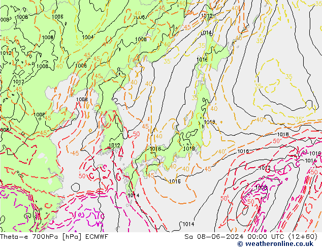 Theta-e 700hPa ECMWF Sáb 08.06.2024 00 UTC