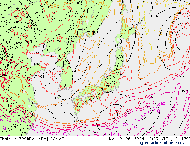 Theta-e 700hPa ECMWF lun 10.06.2024 12 UTC