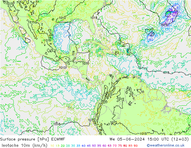 Eşrüzgar Hızları (km/sa) ECMWF Çar 05.06.2024 15 UTC