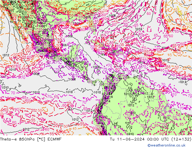 Theta-e 850hPa ECMWF di 11.06.2024 00 UTC