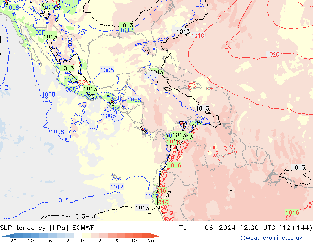 Tendenza di Pressione ECMWF mar 11.06.2024 12 UTC