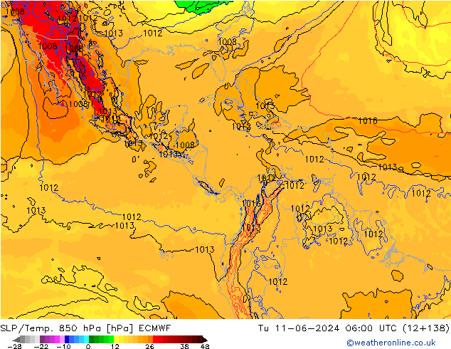 850 hPa Yer Bas./Sıc ECMWF Sa 11.06.2024 06 UTC