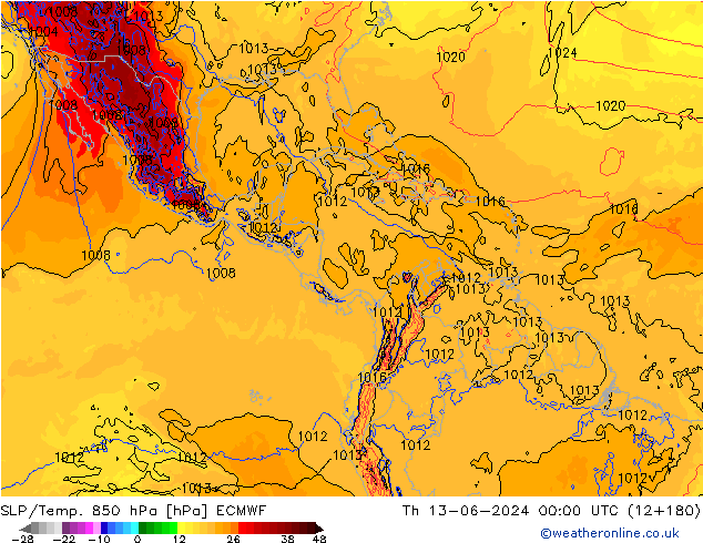 SLP/Temp. 850 hPa ECMWF Th 13.06.2024 00 UTC