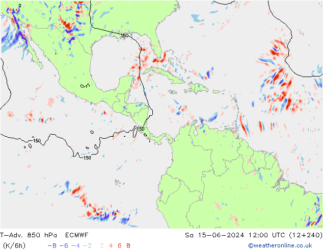 T-Adv. 850 гПа ECMWF сб 15.06.2024 12 UTC