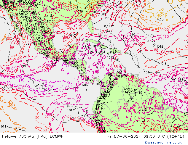 Theta-e 700hPa ECMWF Fr 07.06.2024 09 UTC