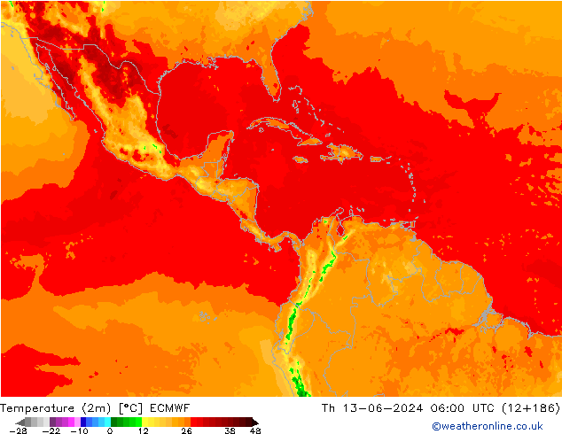 Temperatura (2m) ECMWF Qui 13.06.2024 06 UTC