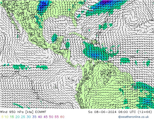 Vento 950 hPa ECMWF Sáb 08.06.2024 06 UTC