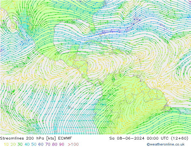 Linea di flusso 200 hPa ECMWF sab 08.06.2024 00 UTC