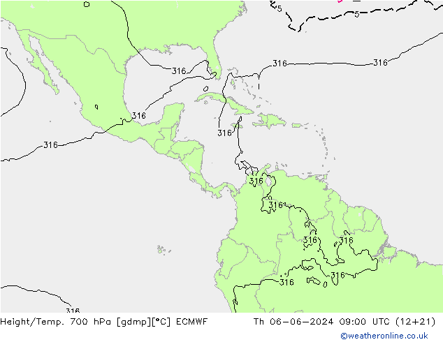 Height/Temp. 700 hPa ECMWF Th 06.06.2024 09 UTC