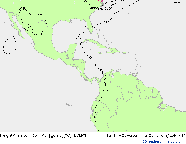 Hoogte/Temp. 700 hPa ECMWF di 11.06.2024 12 UTC