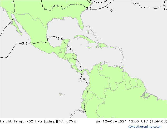 Height/Temp. 700 hPa ECMWF Qua 12.06.2024 12 UTC