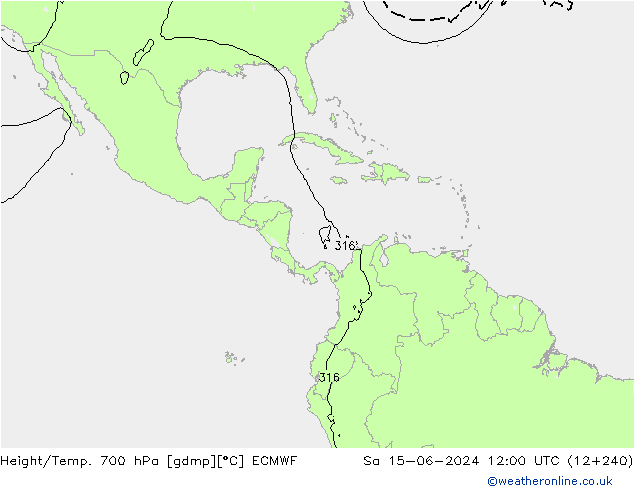 Height/Temp. 700 hPa ECMWF sab 15.06.2024 12 UTC