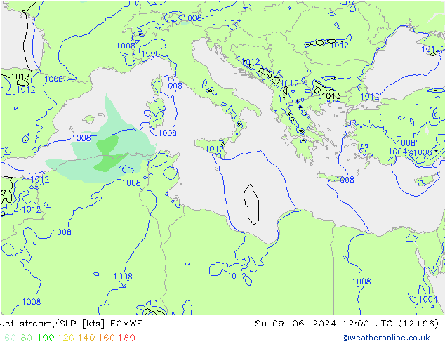 Jet stream/SLP ECMWF Su 09.06.2024 12 UTC