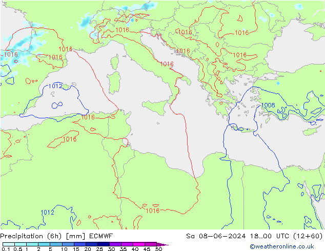 Precipitation (6h) ECMWF Sa 08.06.2024 00 UTC